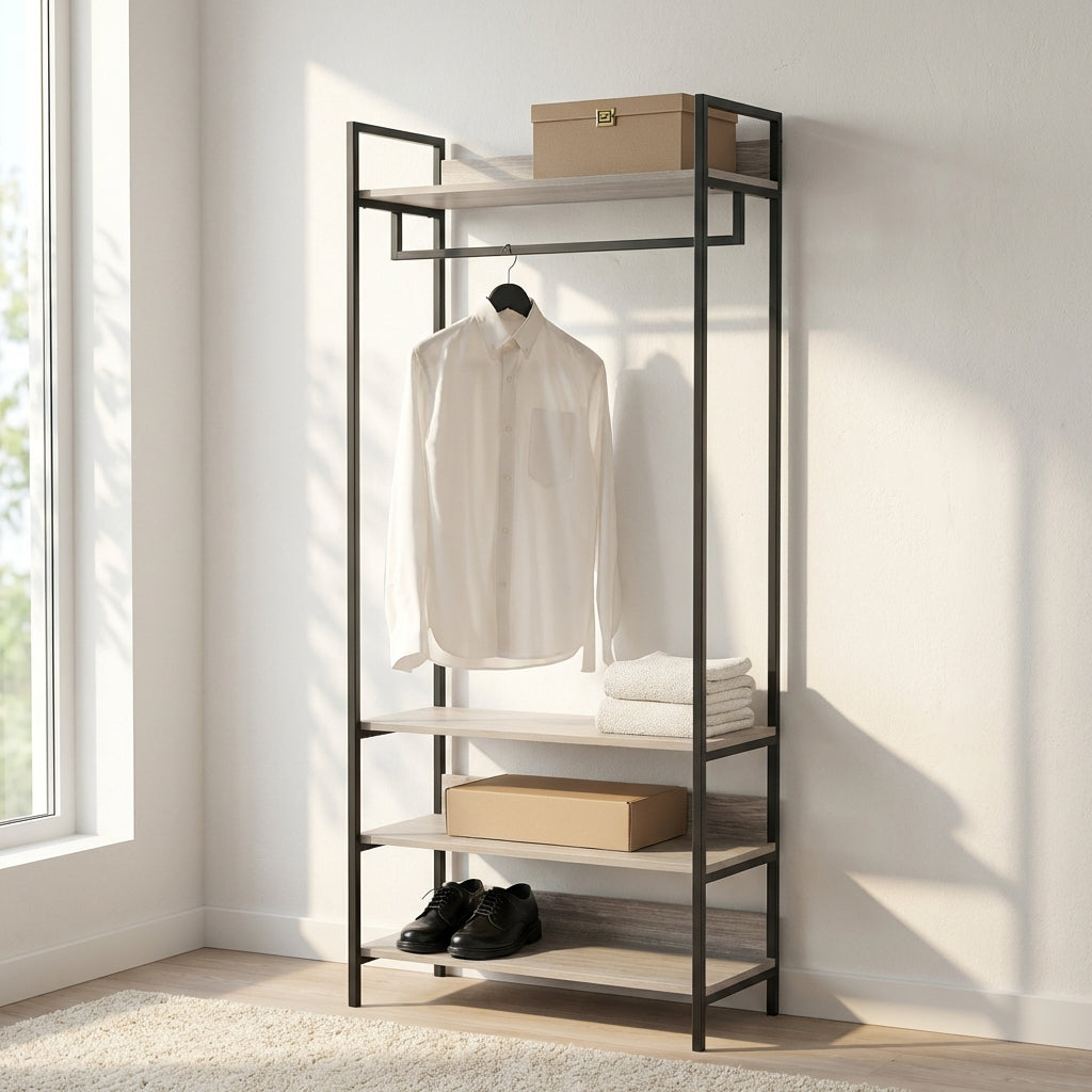 Alva Open Wardrobe with Clothes Rail & 4 Shelves