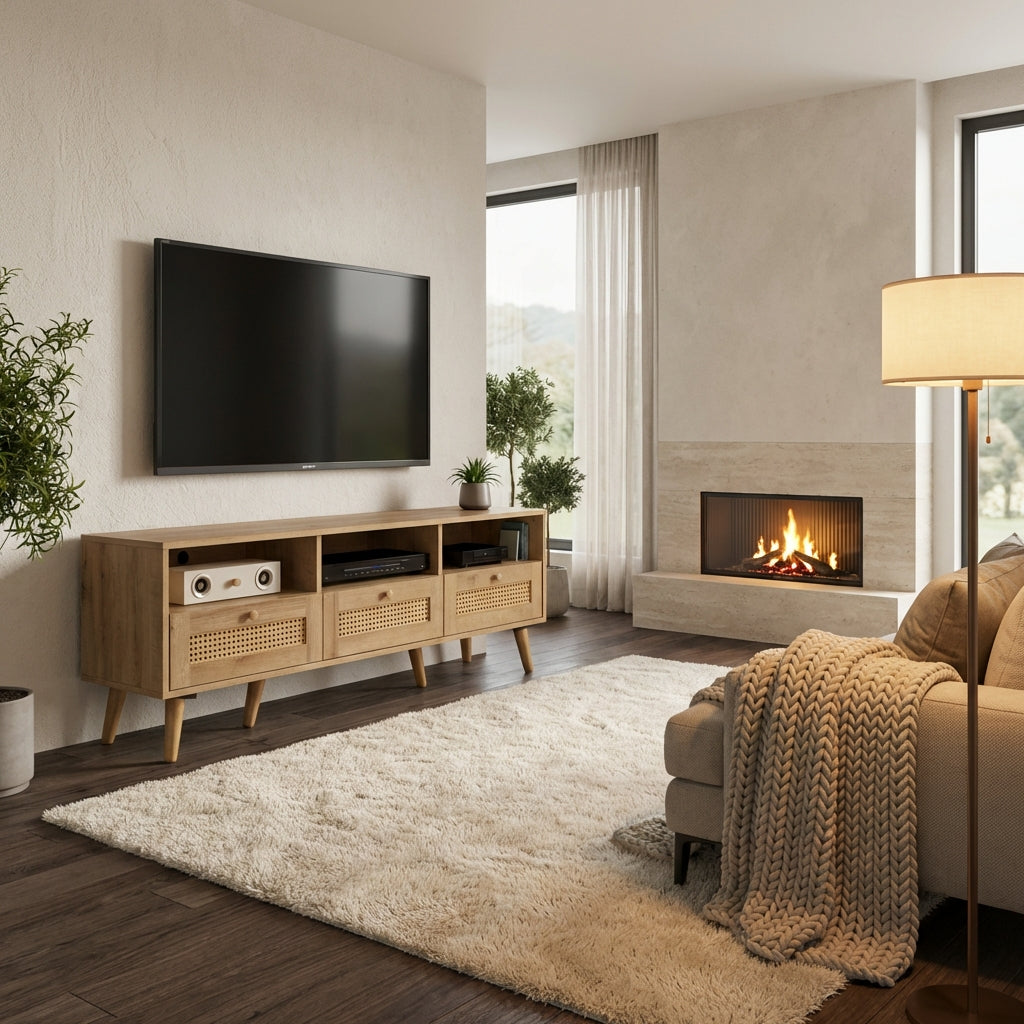 Manila Rattan 3 Drawer 135cm Wide TV Stand Bench Unit