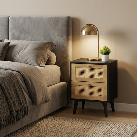 Manila Rattan 2 Drawer Bedside Table