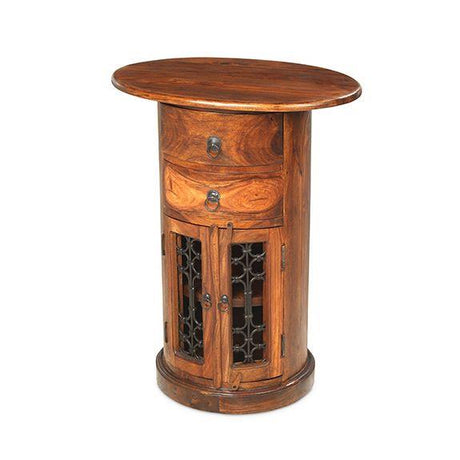 Denali 2 Drawer 2 Door Oval Drum Side Table