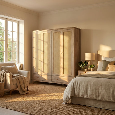 Willow Rattan 4 Door Wardrobe with 2 Drawers