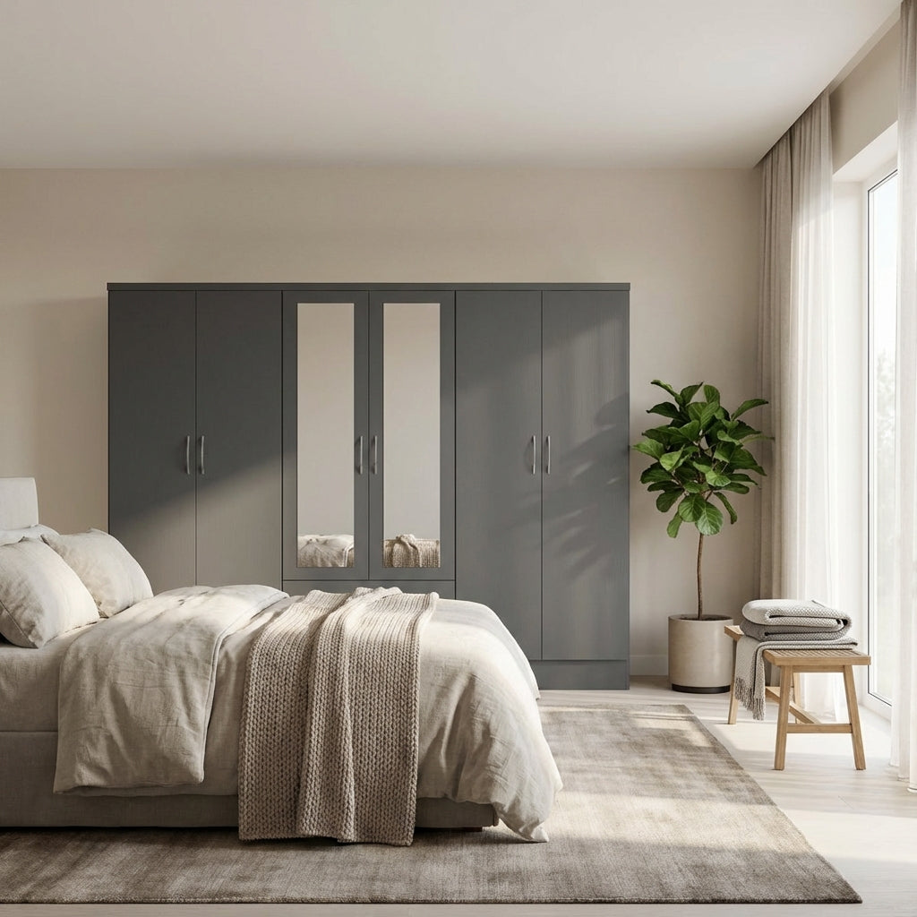 Nevada 6 Door 2 Drawer Mirrored Wardrobe
