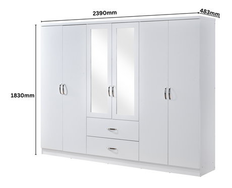 Paddington 6 Door 2 Drawer Mirrored Wardrobe