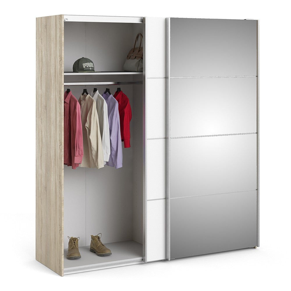 Verona 180cm Sliding Mirror Wardrobe with 2 Shelves