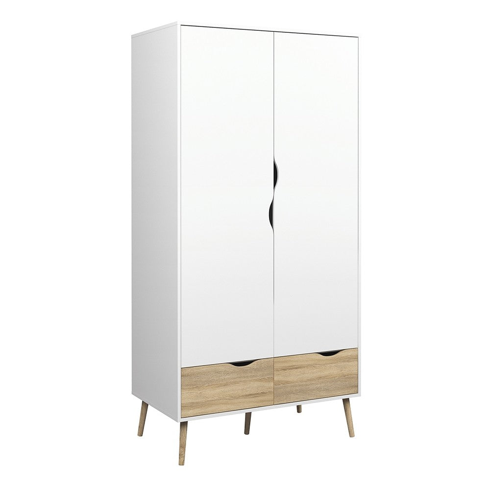 Oslo 2 Door 2 Drawer Wardrobe in White and Oak