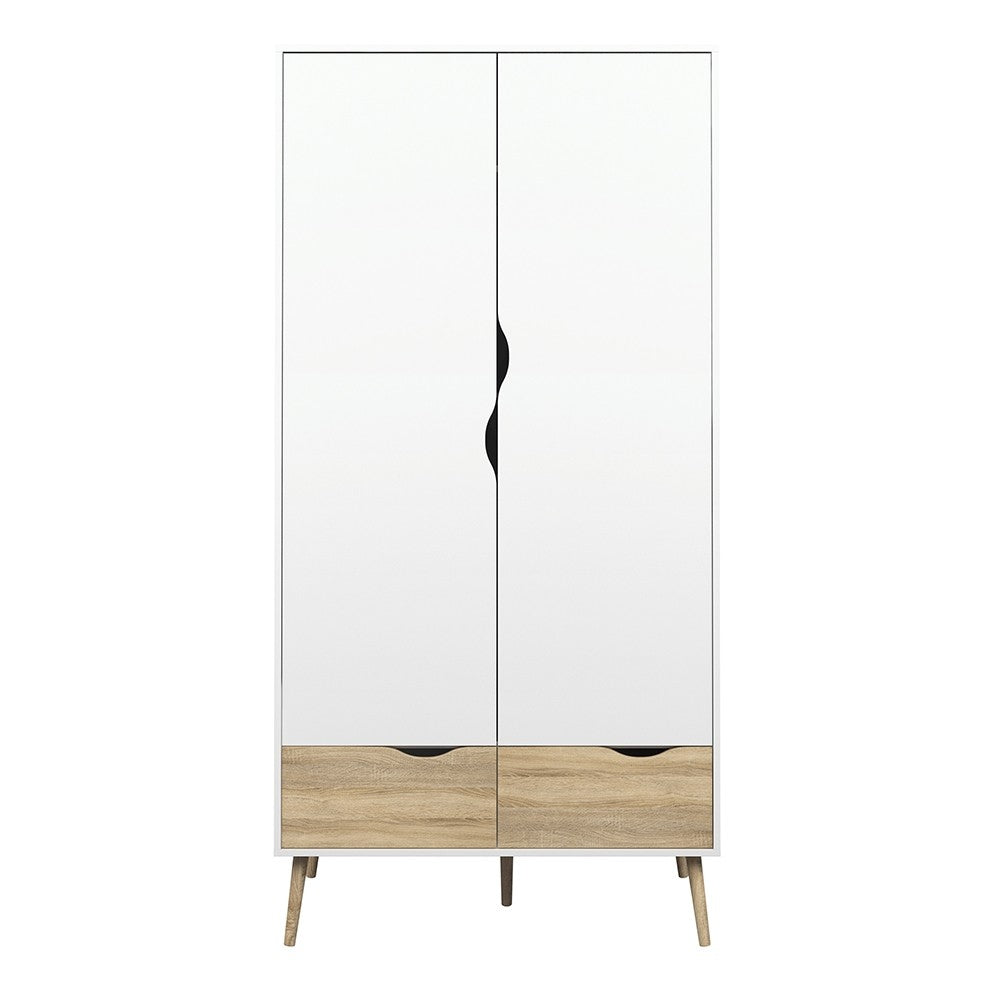 Oslo 2 Door 2 Drawer Wardrobe in White and Oak