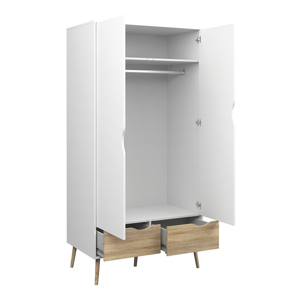 Oslo 2 Door 2 Drawer Wardrobe in White and Oak