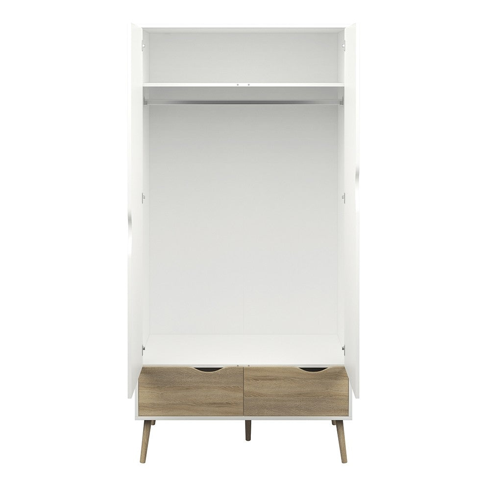 Oslo 2 Door 2 Drawer Wardrobe in White and Oak