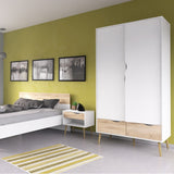 Oslo 2 Door 2 Drawer Wardrobe in White and Oak