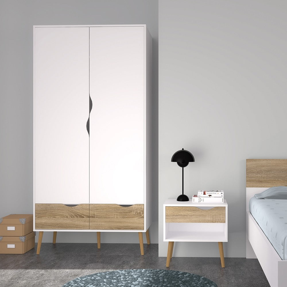 Oslo 2 Door 2 Drawer Wardrobe in White and Oak