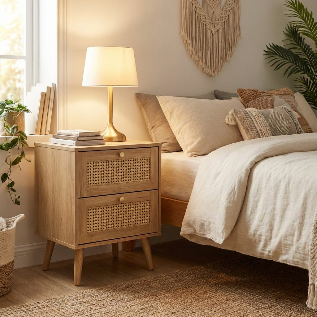 Manila Rattan 2 Drawer Bedside Table