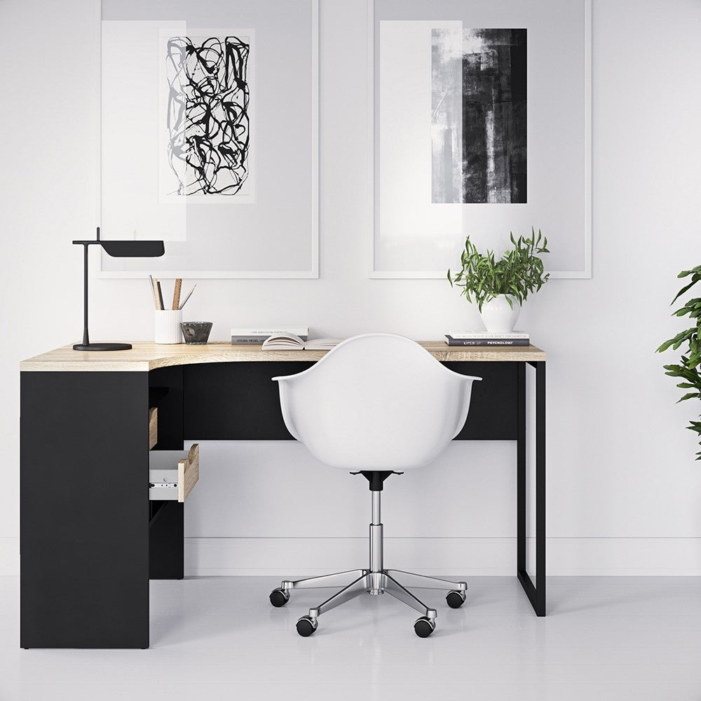 Function Black Matt and Oak Plus Corner Desk with 2 Drawers