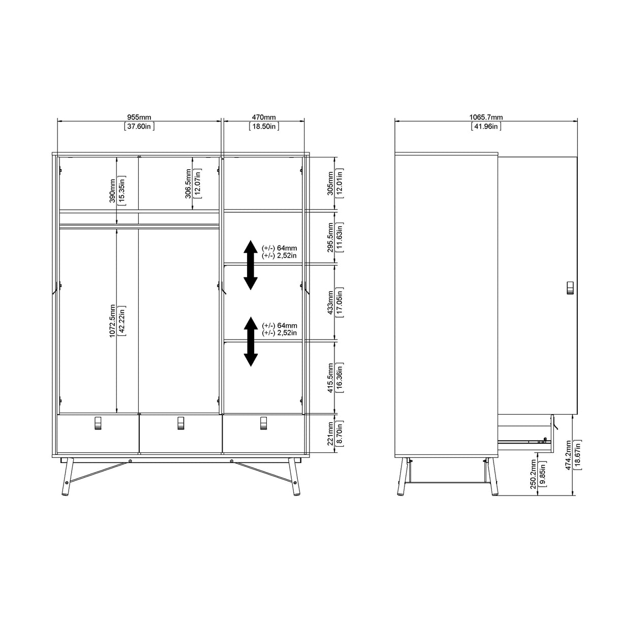 Winslow Rustic Wardrobe with 3 Doors & 3 Drawers