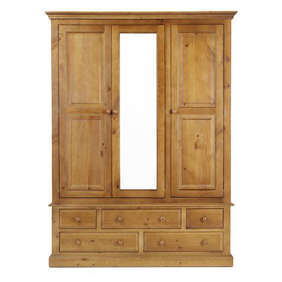 Maple 3 Door 5 Drawer Mirrored Triple Wardrobe