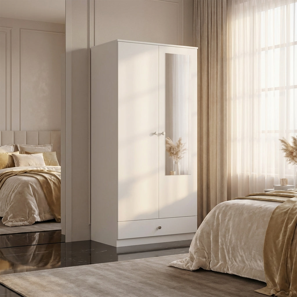Denver 2 Door 1 Drawer Mirrored Wardrobe