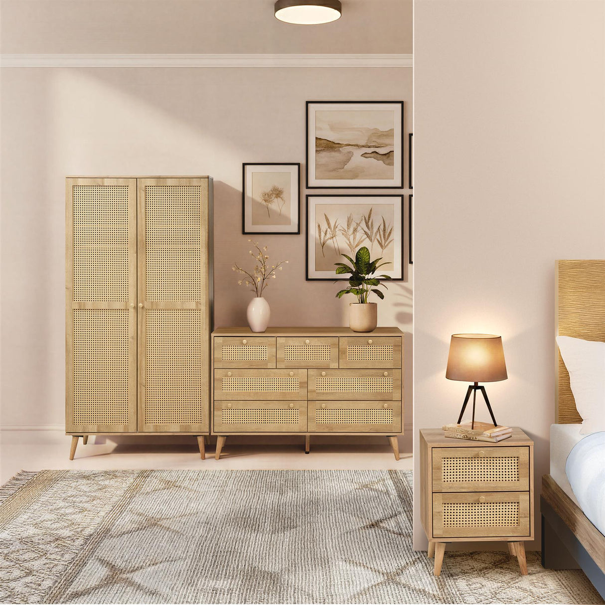 Manila Rattan 7 Drawer Chest 3 Piece Bedroom Set