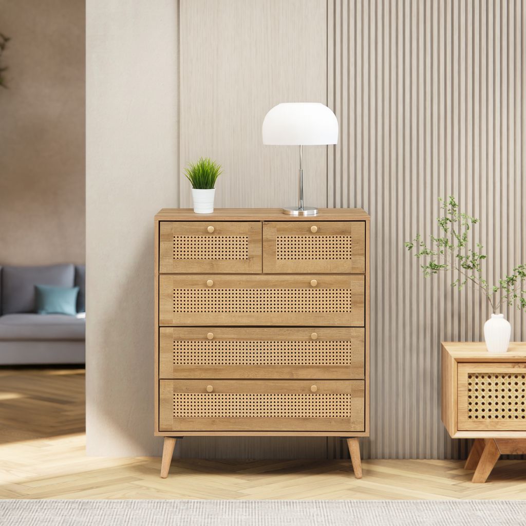 Manila Rattan 3+2 Drawer Chest of Drawers