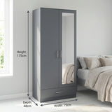 Dakota 2 Door 1 Drawer Double Mirrored Wardrobe