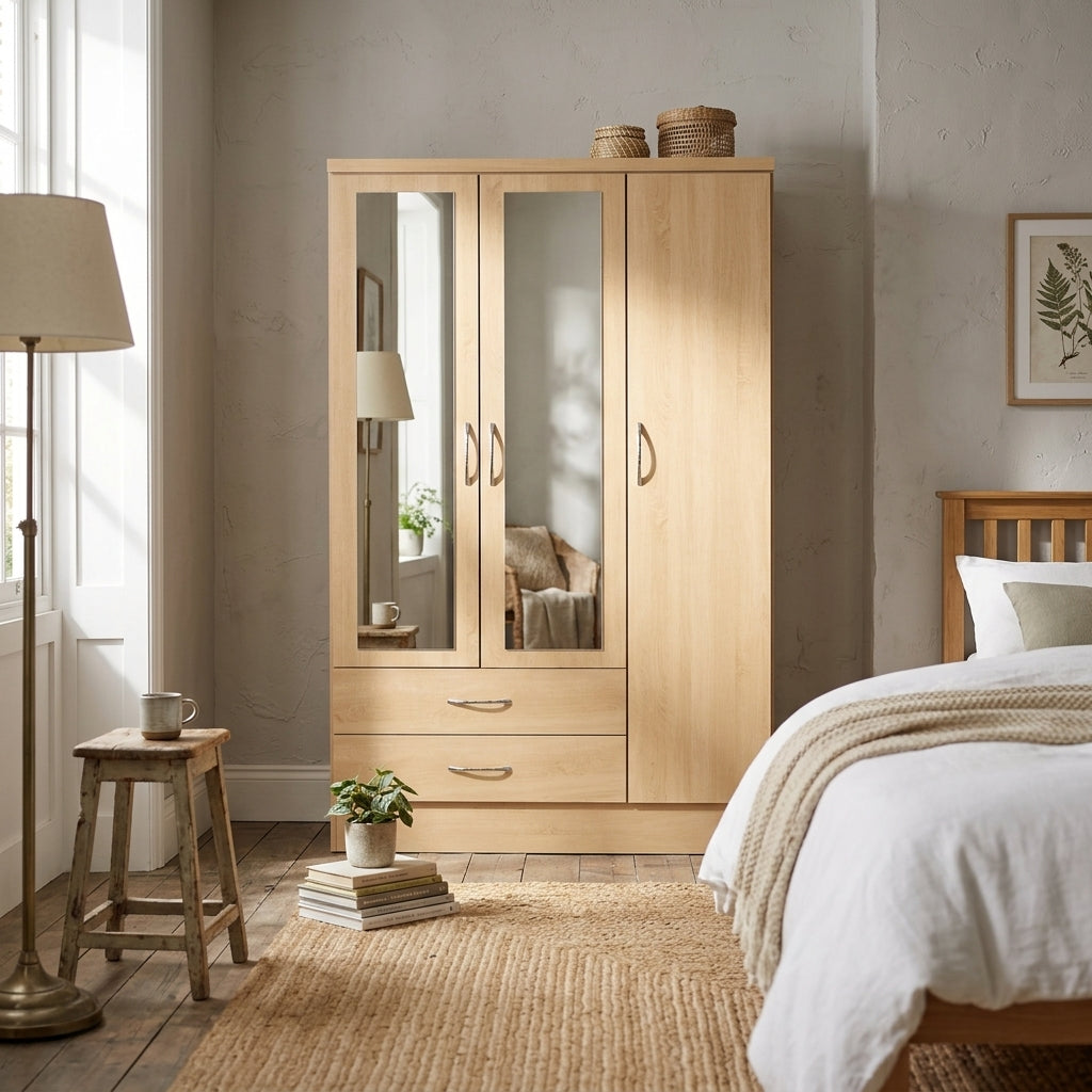 Nevada 3 Door 2 Drawer Mirrored Wardrobe