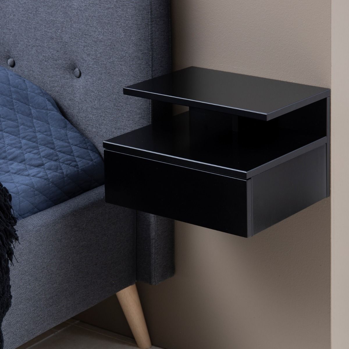 Ashlan Wall Mounted Open Bedside Table with 1 Drawer