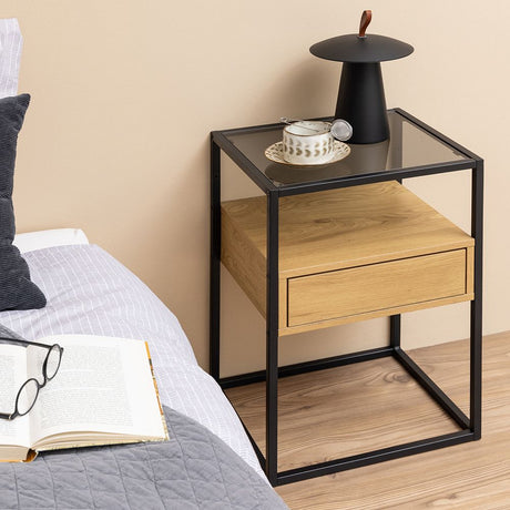 Randolf Bedside Table with Smoked Glass