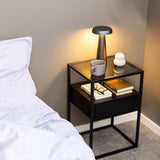 Randolf Bedside Table with Smoked Glass