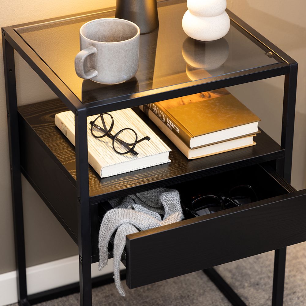 Randolf Bedside Table with Smoked Glass