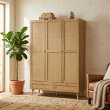 Manila rattan 3 door 2 drawer wardrobe in oak