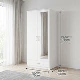 Dakota 2 Door 1 Drawer Double Mirrored Wardrobe