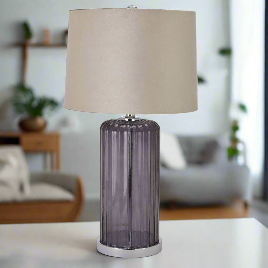 Alberta Metallic Glass Lamp with Velvet Shade