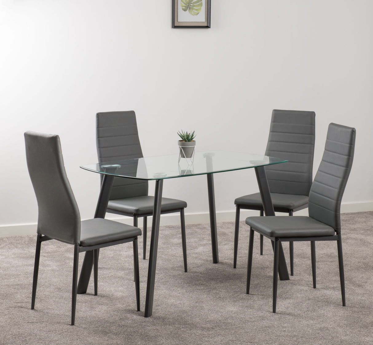 Abbey Clear Glass Dining Table Set with 4 Chairs