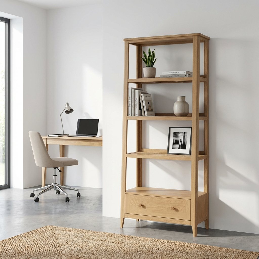 Cypress 1 Drawer Rattan Ladder Book Shelf