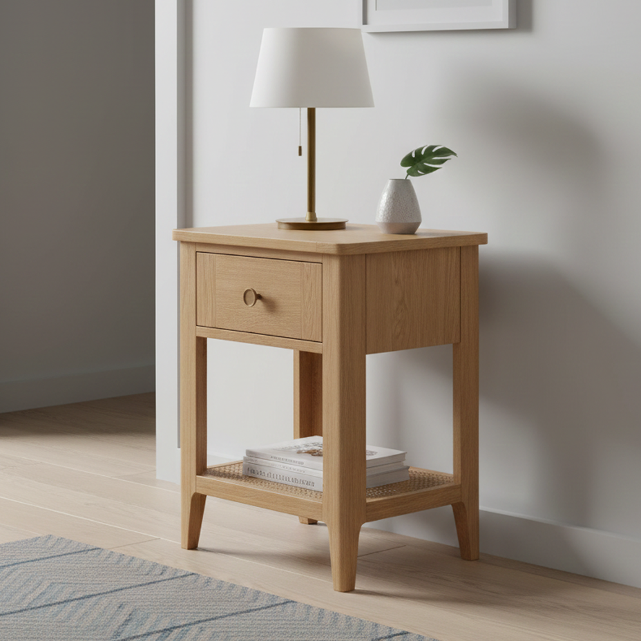 Cypress 1 Drawer Lamp Table with Rattan Shelf