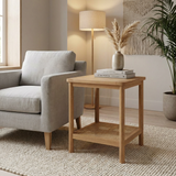 Cypress Side Table with Rattan Open Shelf