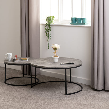 Athens Concrete and Black Round Coffee Table Set