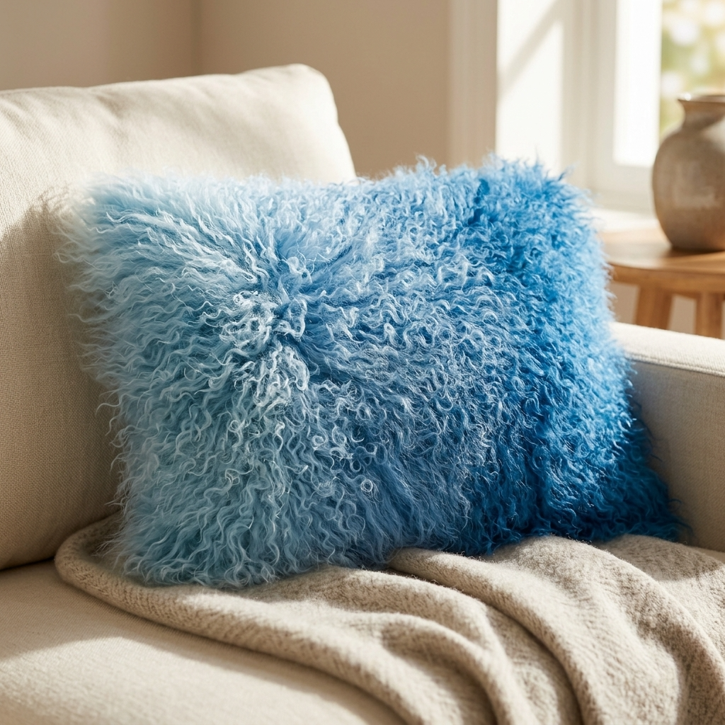 Aurevon Real Mongolian Fur Ombre Rectangular Cushion