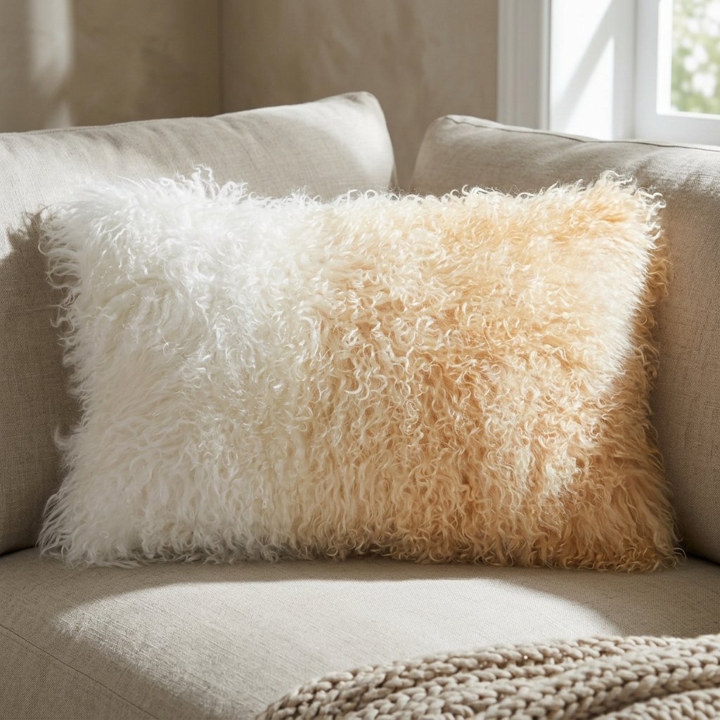 Aurevon Real Mongolian Fur Ombre Rectangular Cushion
