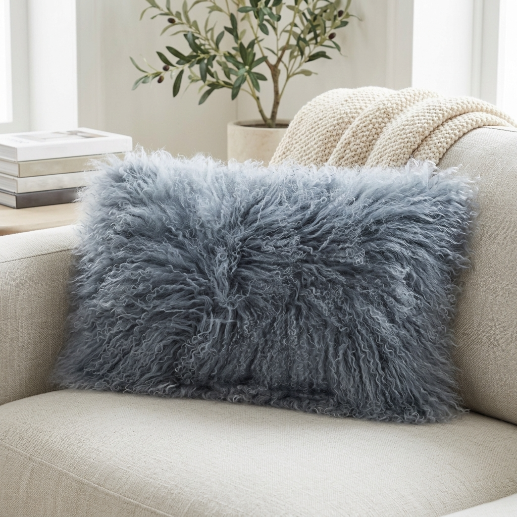 Aurevon Renley Real Mongolian Fur Rectangular Cushion