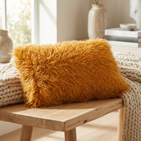 Aurevon Real Mongolian Fur Rectangular Cushion