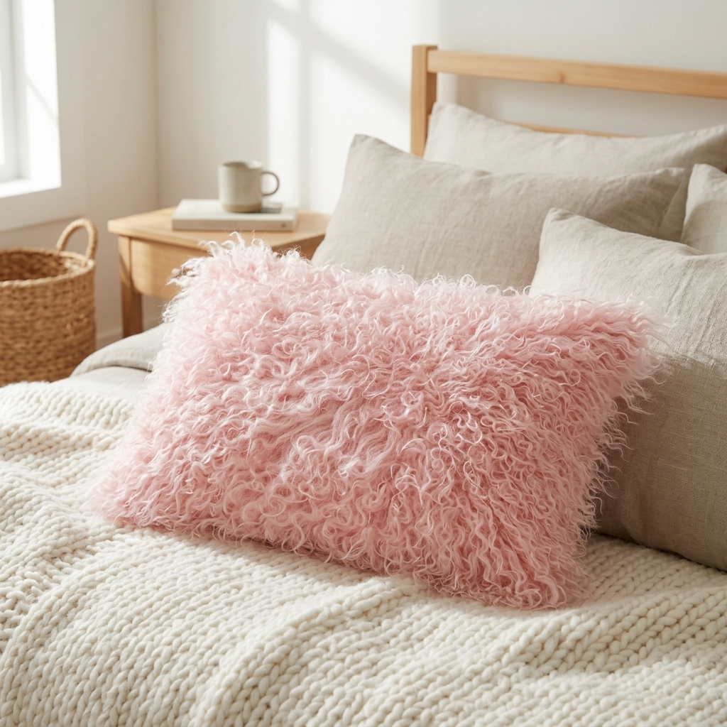 Aurevon Renley Real Mongolian Fur Rectangular Cushion