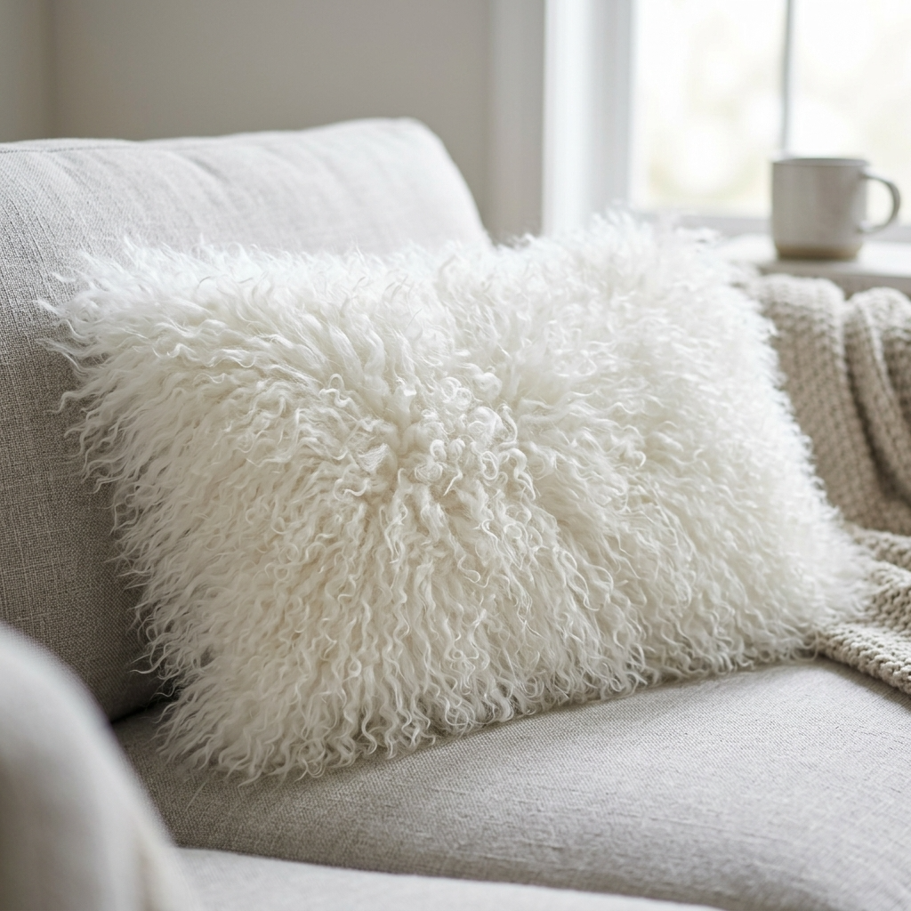 Aurevon Renley Real Mongolian Fur Rectangular Cushion
