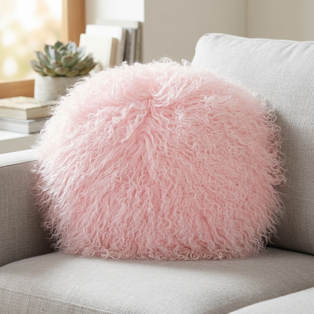Aurevon Renley Real Mongolian Fur Round Cushion