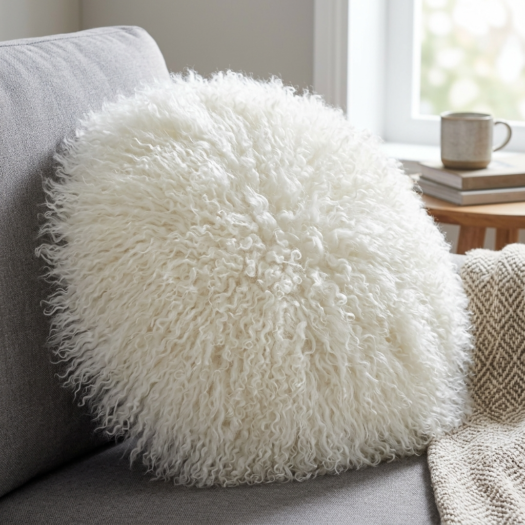 Aurevon Renley Real Mongolian Fur Round Cushion