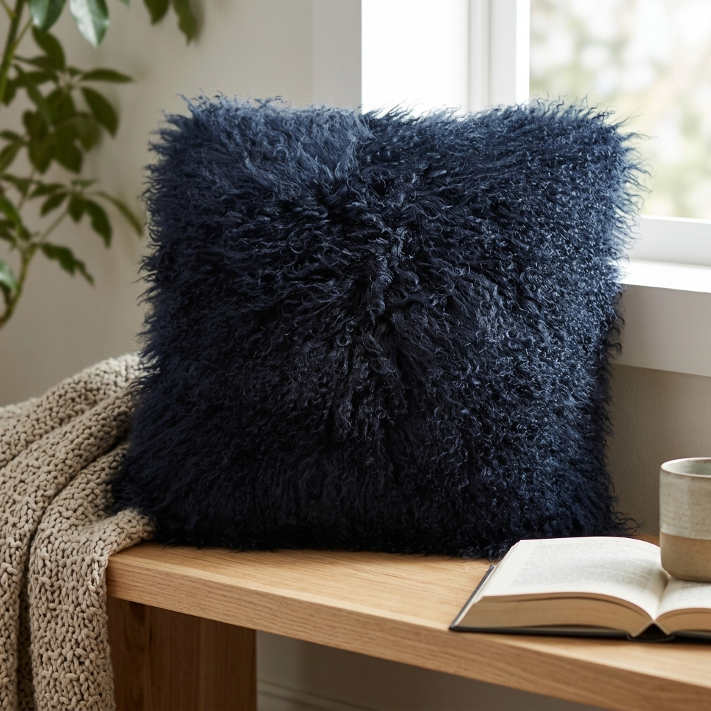 Aurevon Real Mongolian Fur Square Cushion