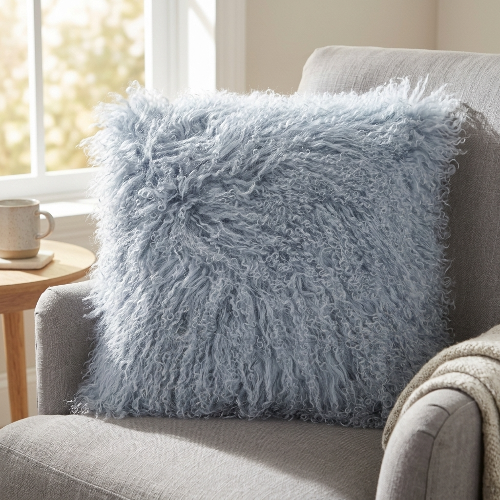 Aurevon Real Mongolian Fur Square Cushion