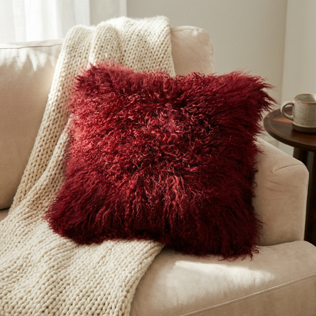 Aurevon Real Mongolian Fur Square Cushion