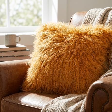 Aurevon Real Mongolian Fur Square Cushion