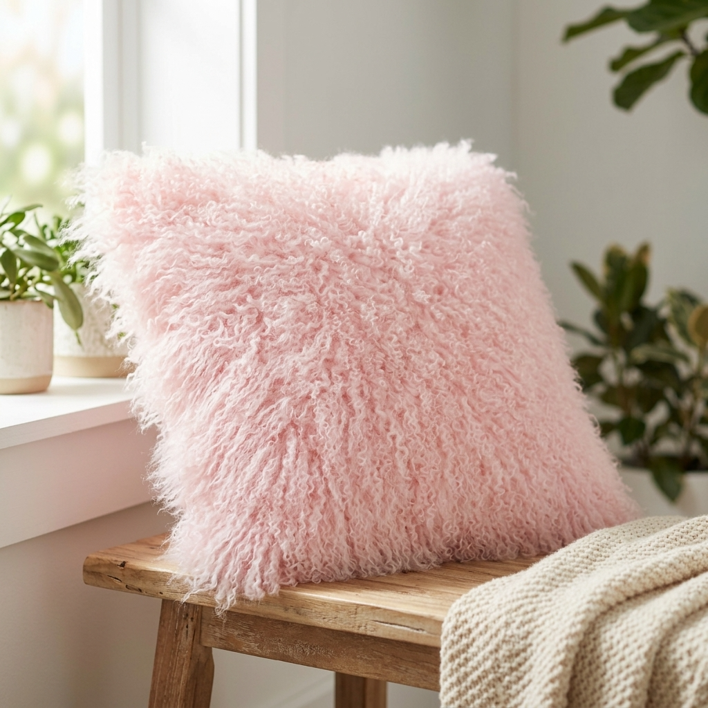Aurevon Real Mongolian Fur Square Cushion