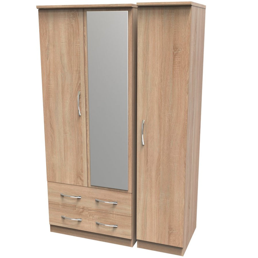 Avon Mirrored 2 Drawer 3 Door Triple Wardrobe