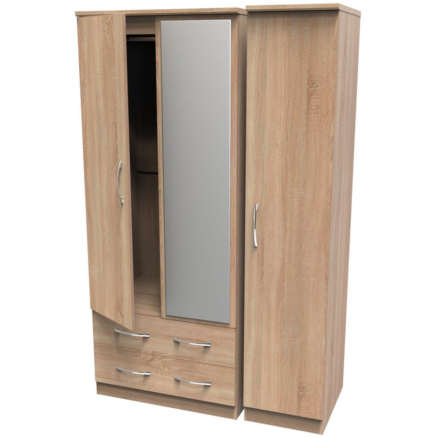 Avon Mirrored 2 Drawer 3 Door Triple Wardrobe